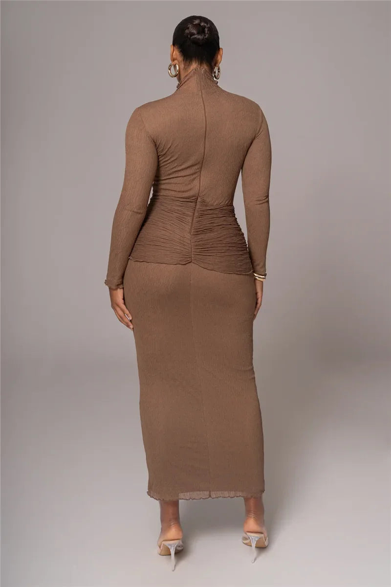 Long Sleeve Drape Turtleneck Maxi Dress Mssaz Desses