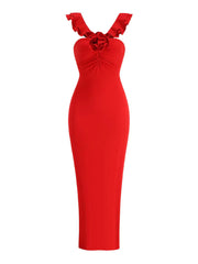 Red Flower Ruffles Strap Maxi Dress Mssaz Desses