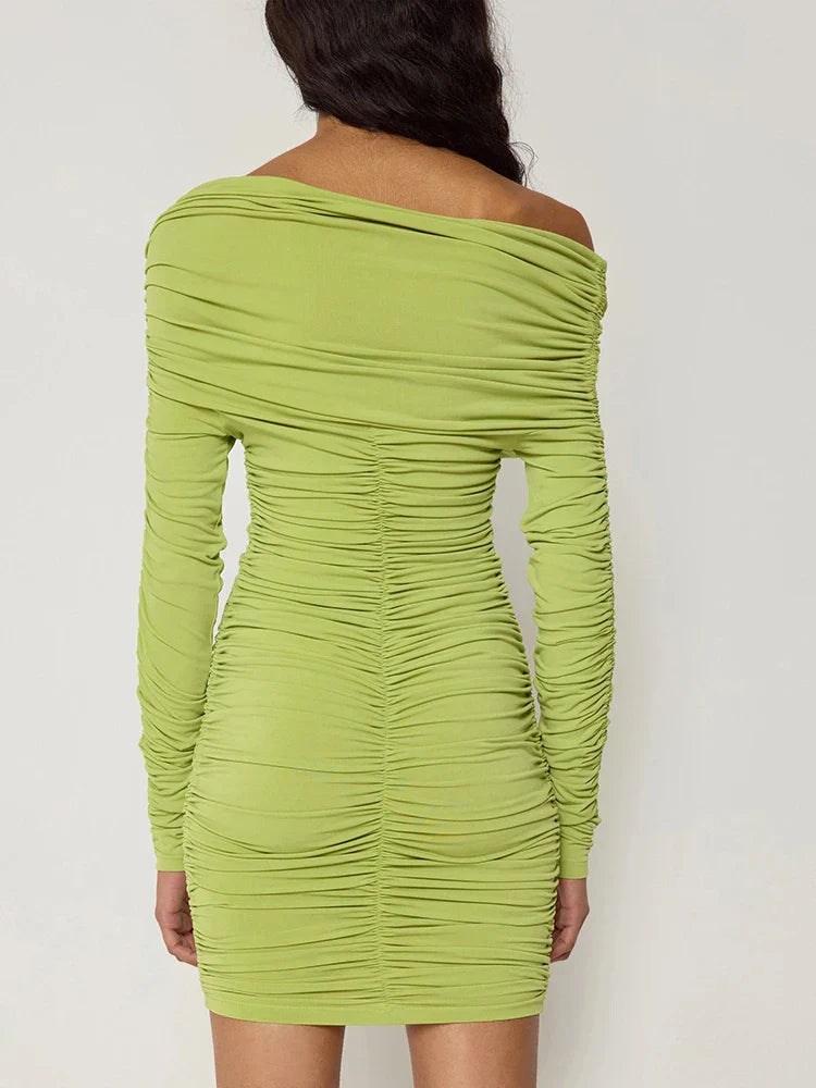 One Shoulder Pleated Mini Dress Mssaz Desses