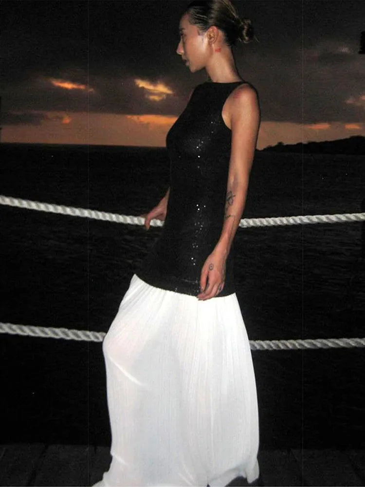 Sequined Patchwork Backless Long Dress Mssaz Desses