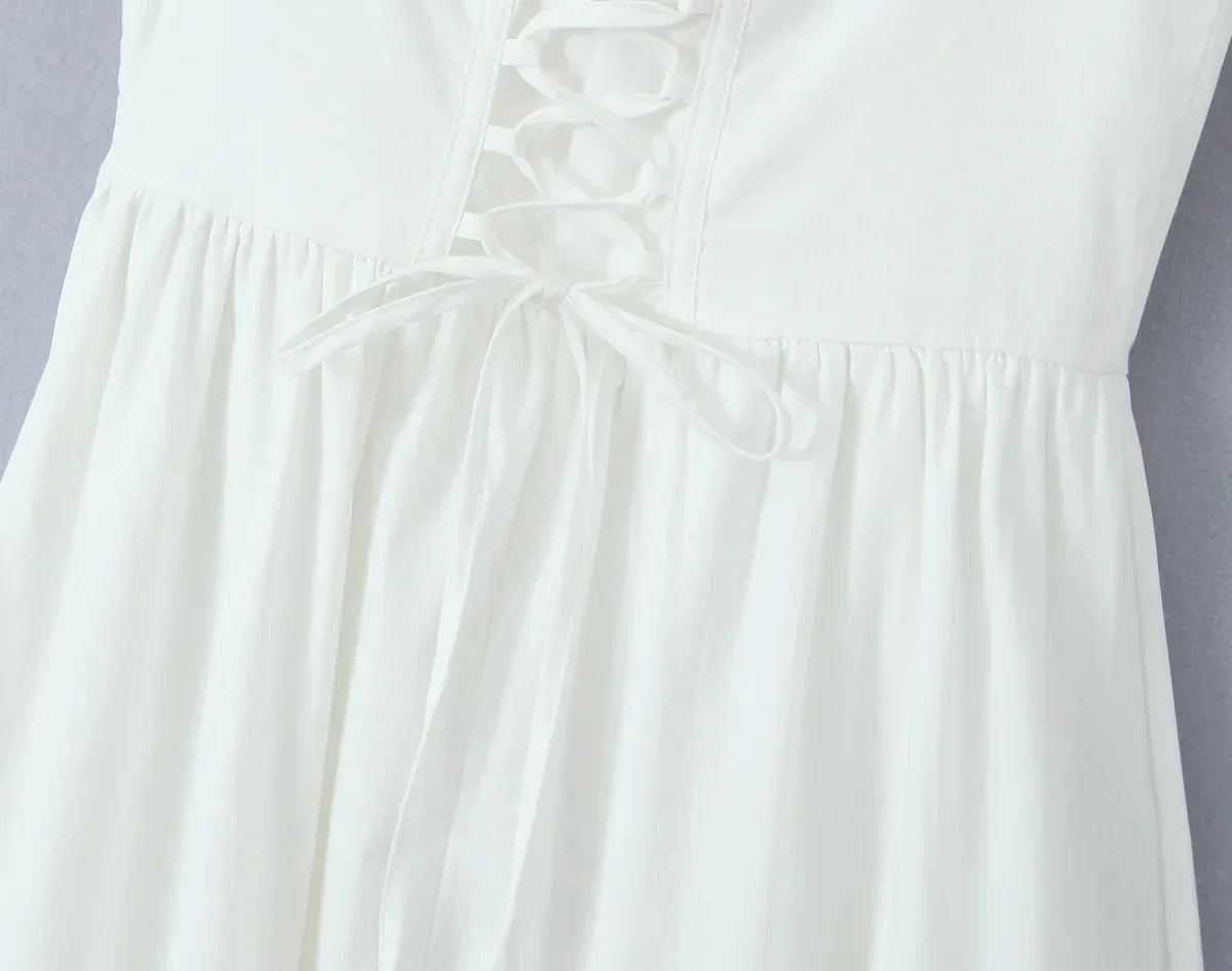 Wire Corset Style Low Waist White Midi Dress Mssaz Desses