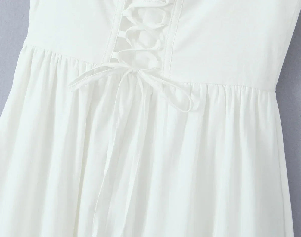 Wire Corset Style Low Waist White Midi Dress Mssaz Desses