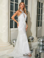 Mesh Sequin Floor Length White Mermaid Dress Mssaz Desses