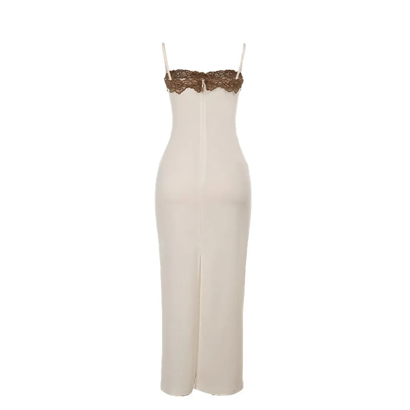 Lace Patchwork Spaghetti Strap Dress Mssaz Desses