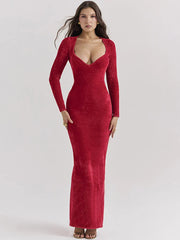 Red Long Sleeve Side Slit Dress Mssaz Desses
