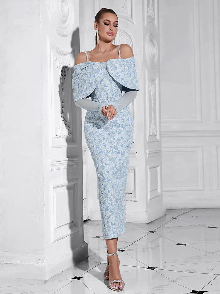 Sky Blue Mesh Sleeve Floral Dress Mssaz Desses