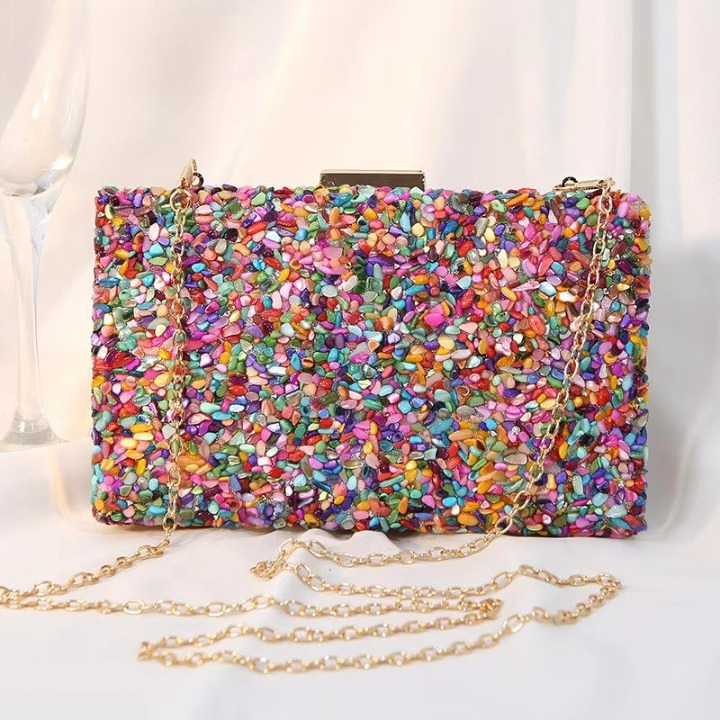 Multi Color Stone Hard Acrylic Metal Chain with Interlocking Clasp Mssza