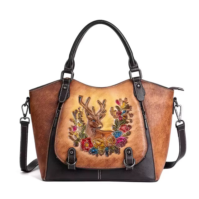 Chinese Style Cowhide Large Capacity Genuine Leather Hand Bags Mssza