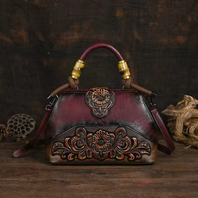 Luxury Vintage Carved Designer Leather Shoulder Hand Bags Mssza