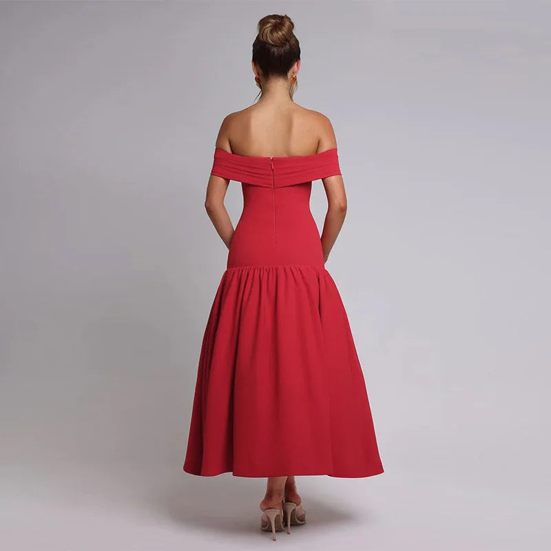 Slash Neck Off Shoulder Solid Dress Mssaz Desses