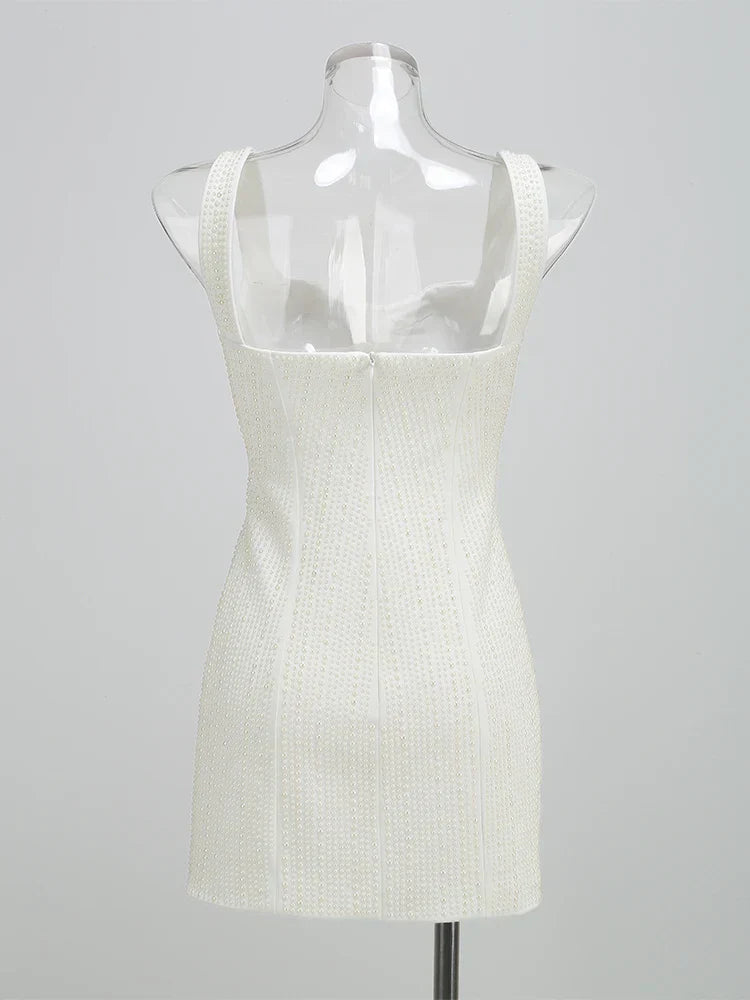 White Spaghetti Strap Diamonds Mini Dress Mssaz Desses