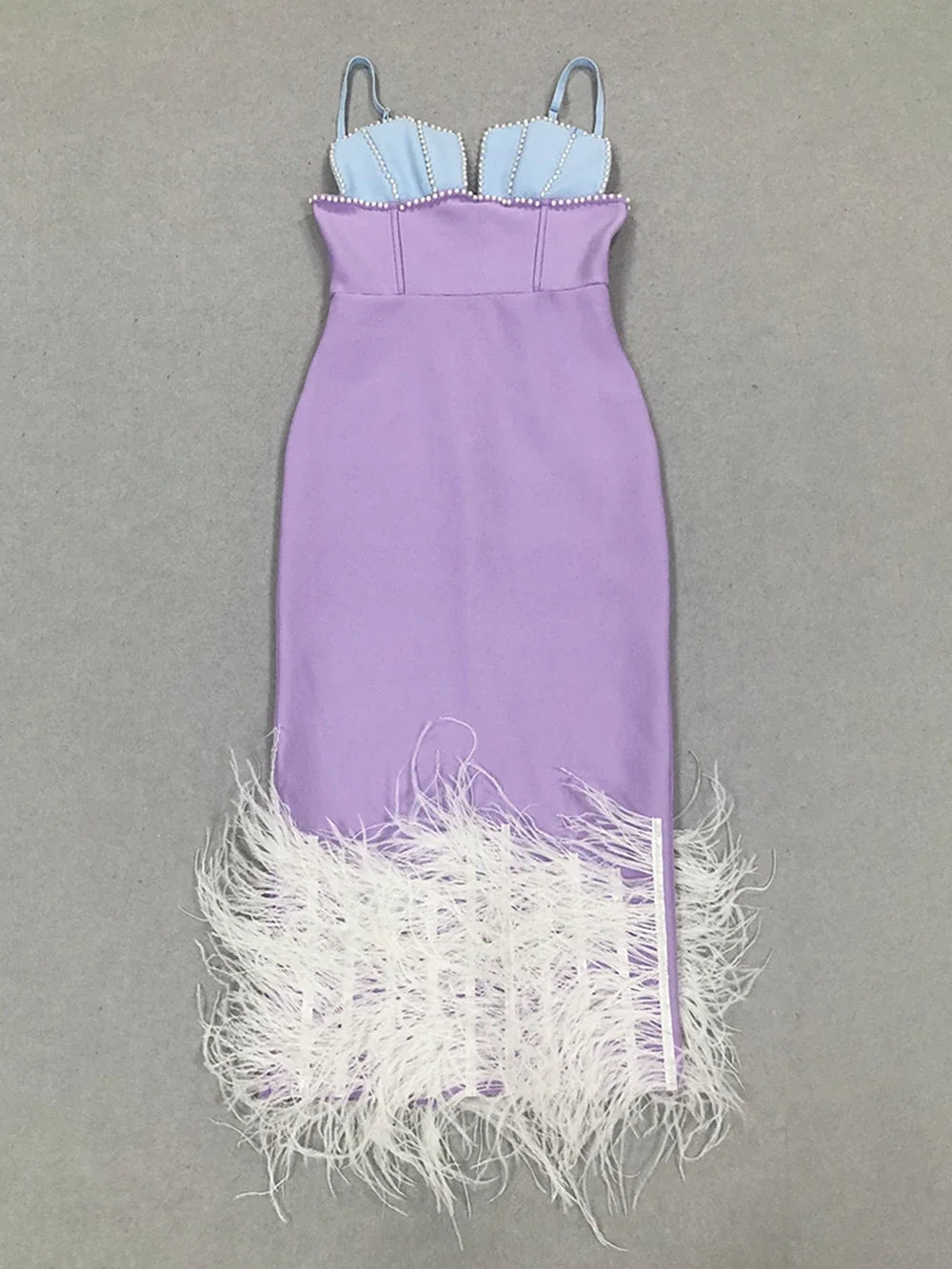 Feather & Bead Cocktail Spaghetti Strap Party Dress Mssaz Desses