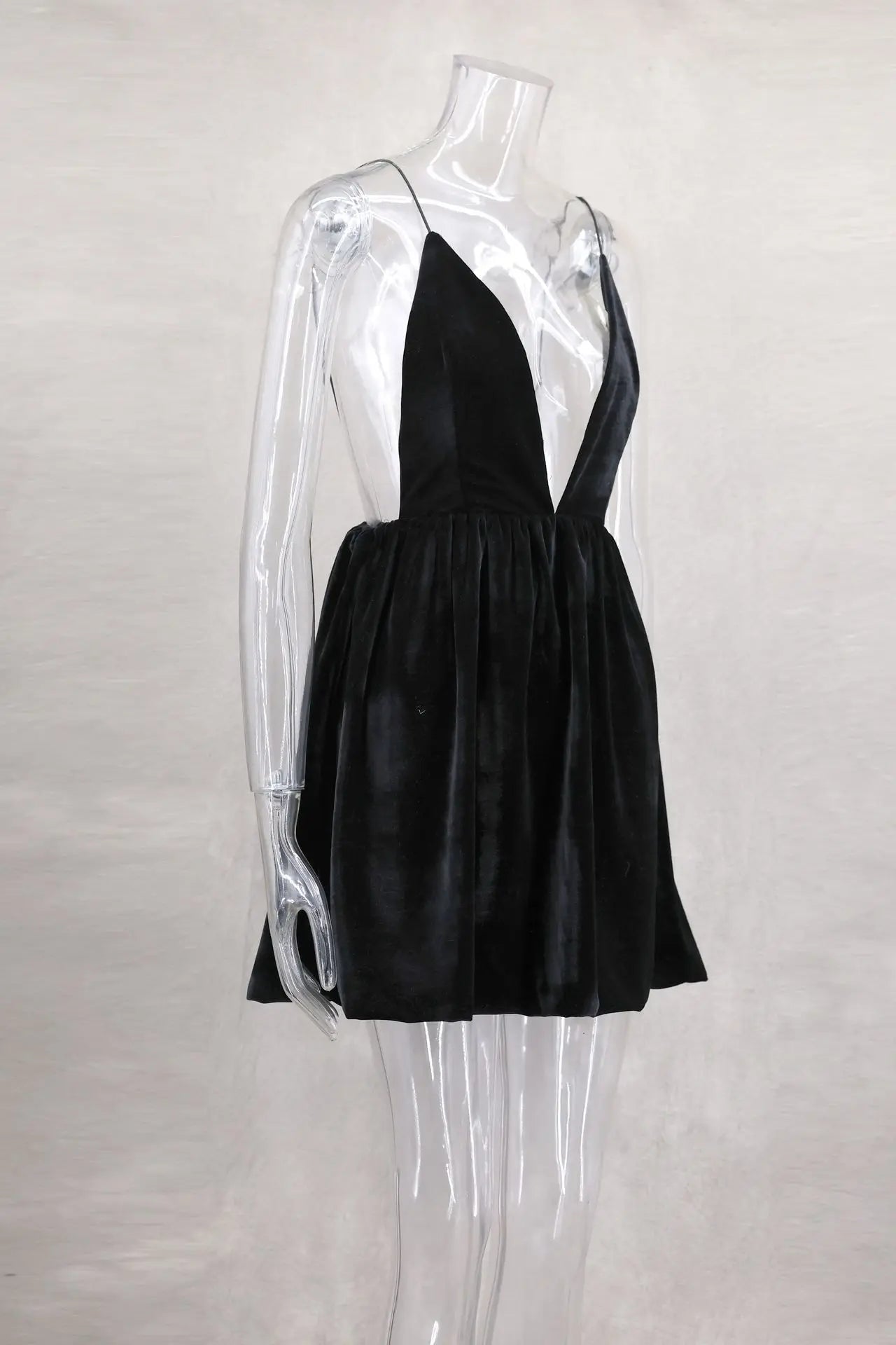 Velvet Deep V Neck Mini Lantern Dress Mssaz Desses