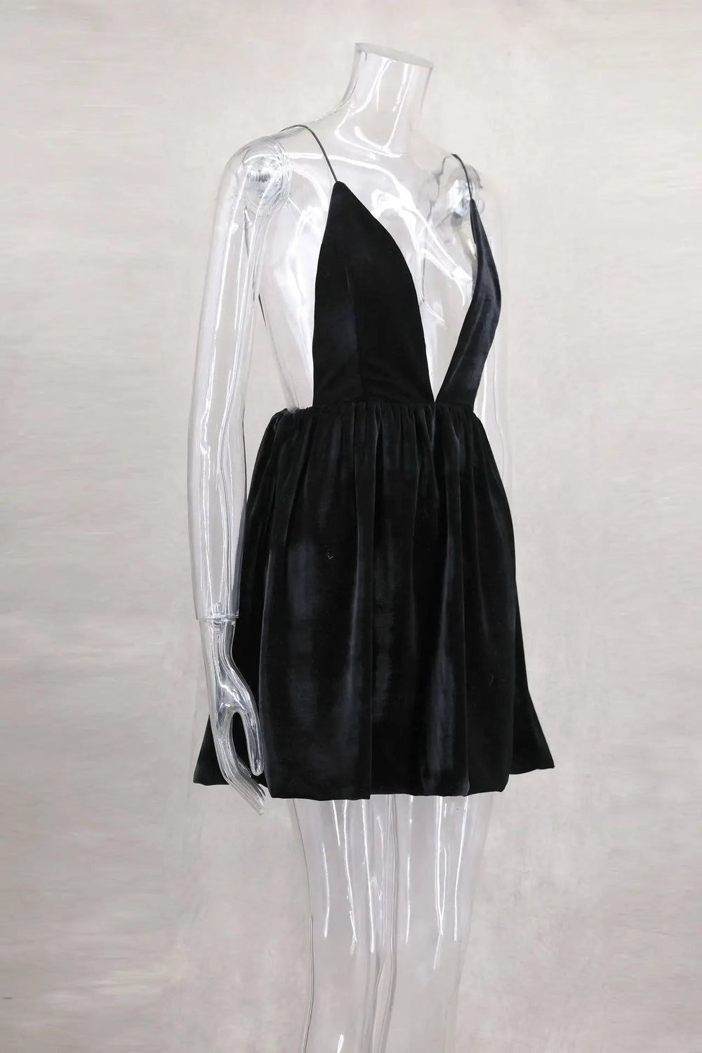 Velvet Deep V Neck Mini Lantern Dress Mssaz Desses