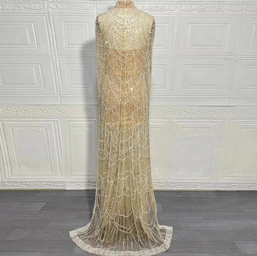 Pearls Mermaid Wedding Party Prom Dresses With Cape Mssaz Desses