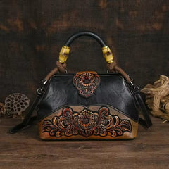 Luxury Vintage Carved Designer Leather Shoulder Hand Bags Mssza