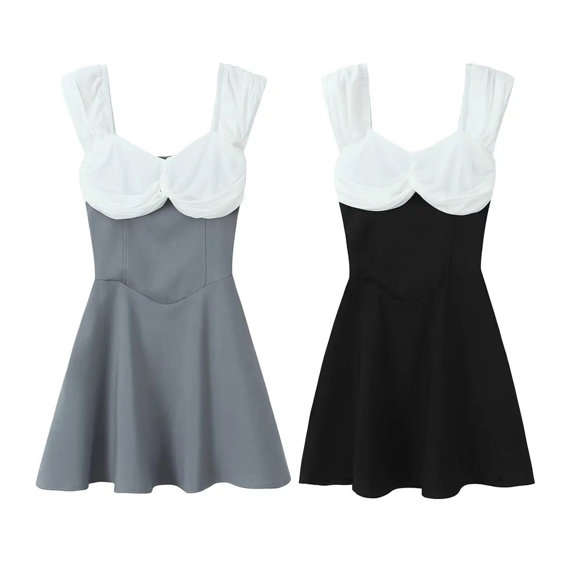 Contrast Slash Shoulder Elastic Back Mini Dress Mssaz Desses