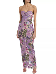 Floral-Embellished Sequin Lavender Ankle Length Dress Mssaz Desses