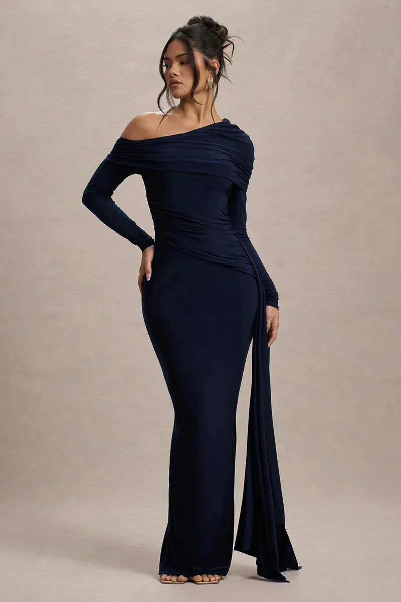 Skew Collar Long Sleeve Maxi Dress Mssaz Desses
