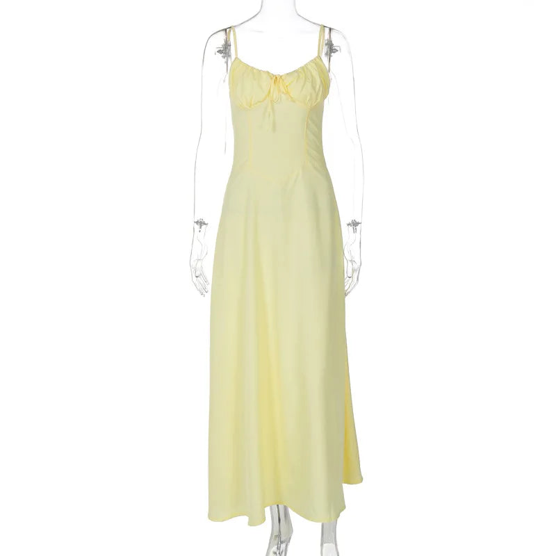 Spaghetti Strap Solid Fit and Flare Long Dress Mssaz Desses