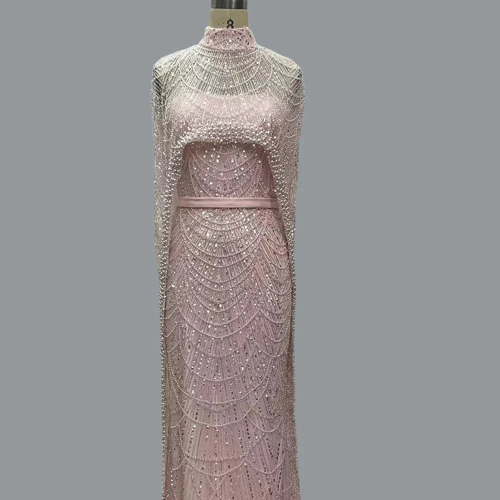 Pearls Mermaid Wedding Party Prom Dresses With Cape Mssaz Desses
