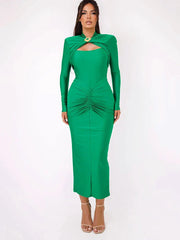 Long Sleeved Pleated Hollowed Out Maxi Dress Mssaz Desses