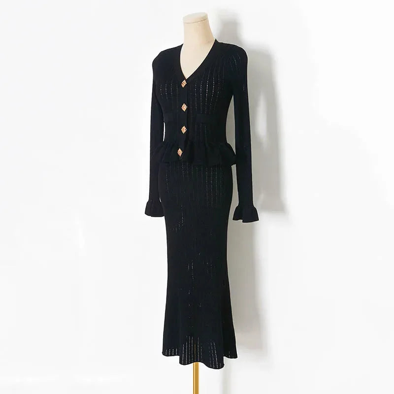 Ruffle Knitted Long Sleeve Mermaid Midi Dress Mssaz Desses