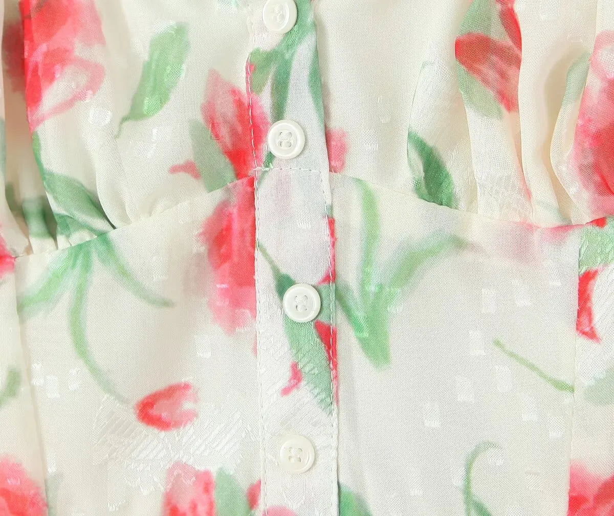 Large Flowers Elastic Buttons Midi Dress Mssaz Desses
