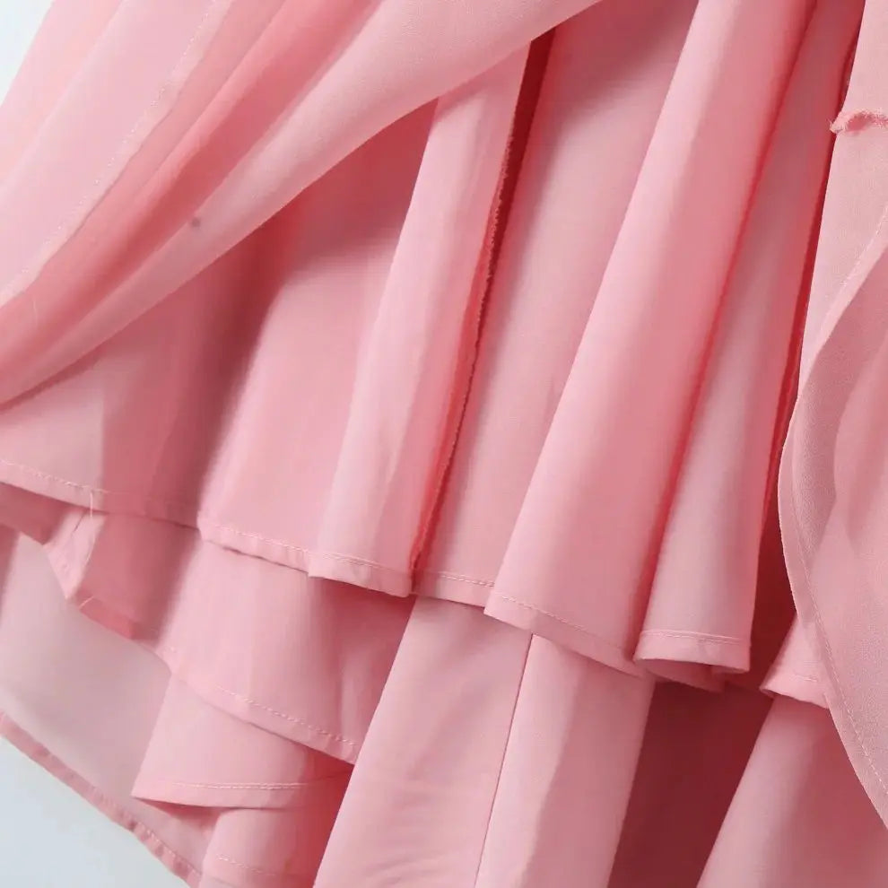 Pink Deep V Collar Halter Sling Midi Dress Mssaz Desses