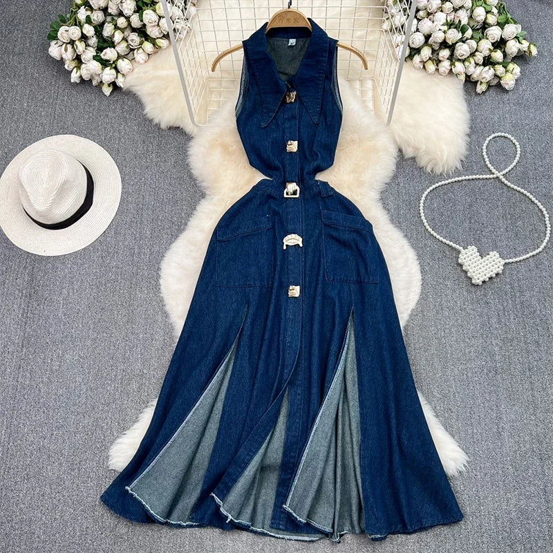 Denim Maxi Dress Mssaz Desses