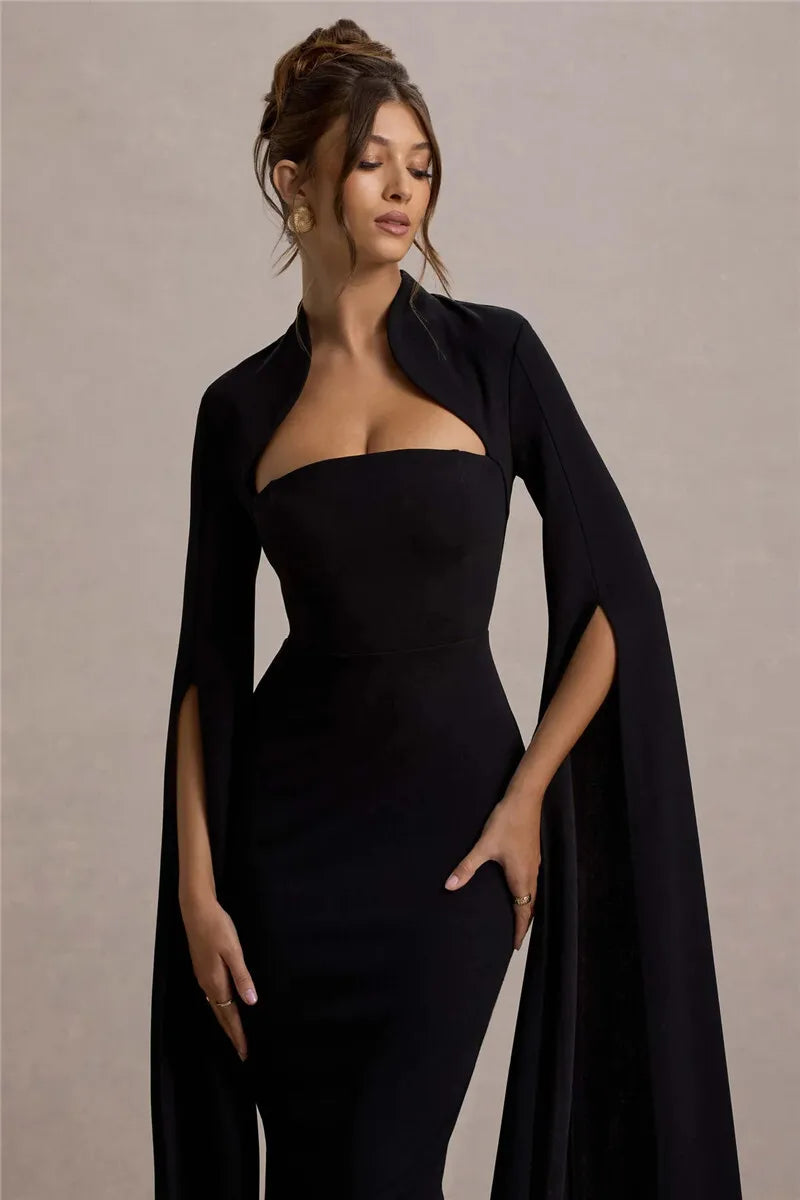Cape Long Sleeve Square Collar Midi Dress Mssaz Desses