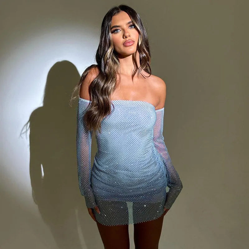 Off Shoulder Backless Long Sleeve Mini Dress Mssaz Desses
