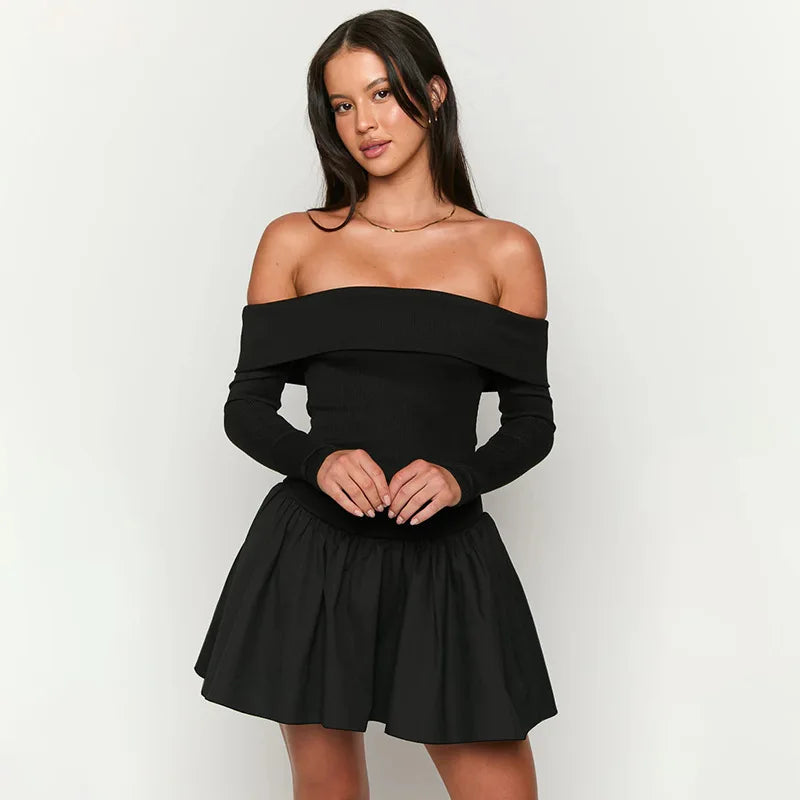 Off Shoulder Backless Slash Neck Mini Dress Mssaz Desses