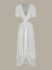Deep V-Neck Tassel Long Party Dress Mssaz Desses