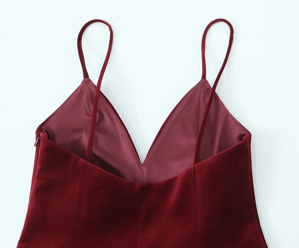 Red Velvet Spaghettis Strap Mini Dress Mssaz Desses