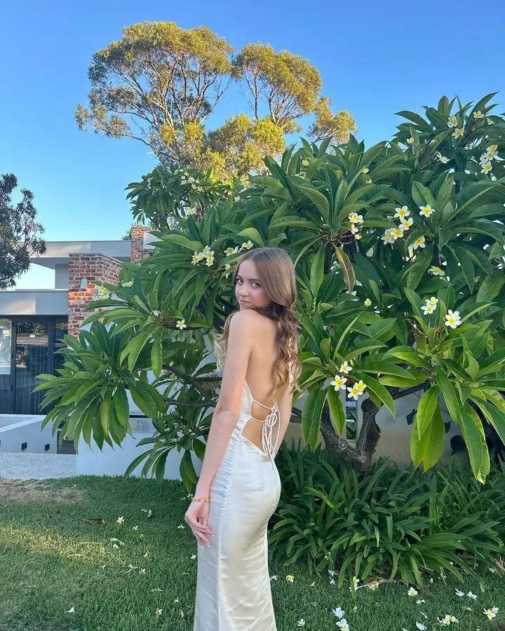 Satin Open Back Dress Mssaz Desses