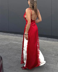 Lace Satin Patchwork High Split Maxi Dress Mssaz Desses