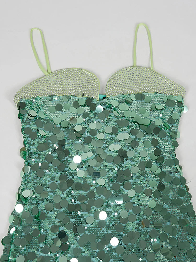 Spaghetti Strap Diamonds Patchwork Mini Dress Mssaz Desses