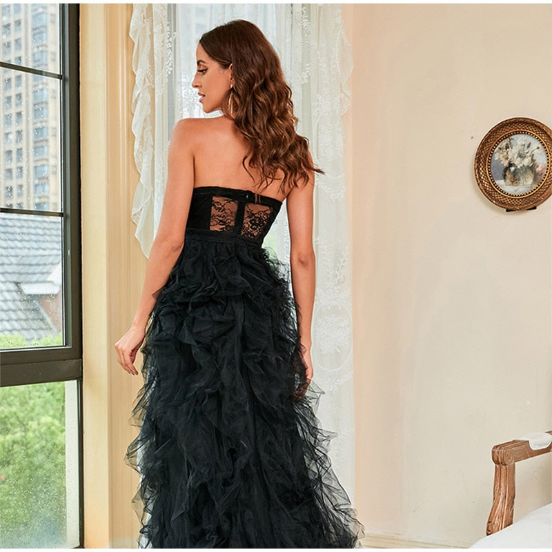 Lace Mesh Off Shoulder High Waist Evening Dress Mssaz Desses