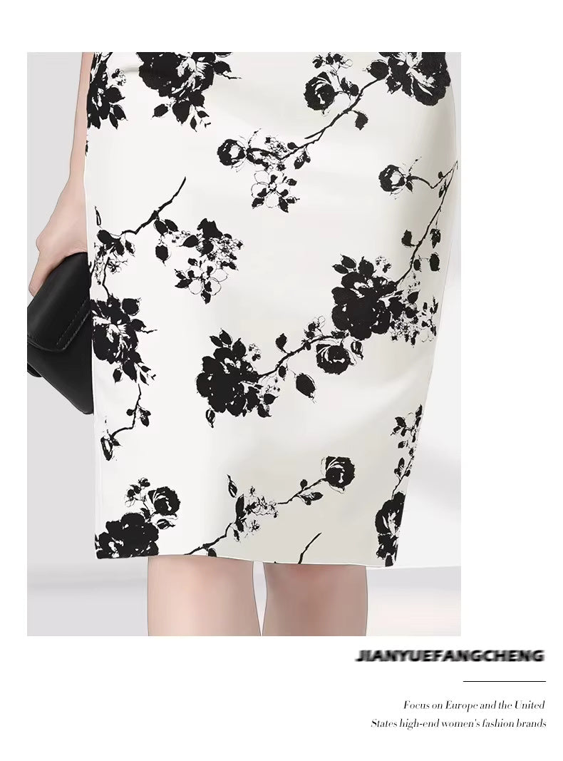 Elegant Floral Printed High Waist Back Slit Midi Pencil Skinny Skirts Mssza