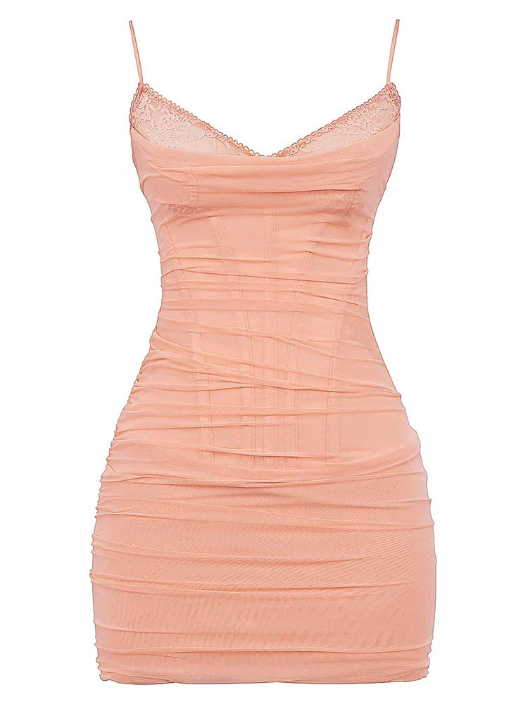 Orange Bodycon Mesh Strap Mini Dress Mssaz Desses