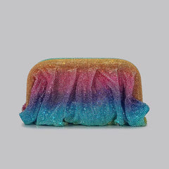 Shinny Ruched Rhinestone Designer Gradient Hearts Pattern Clucth Bag Mssza