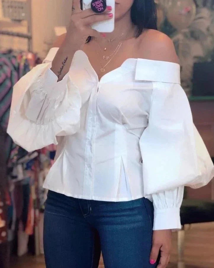 Lantern Sleeve Open Shoulder Top Mssaz Desses