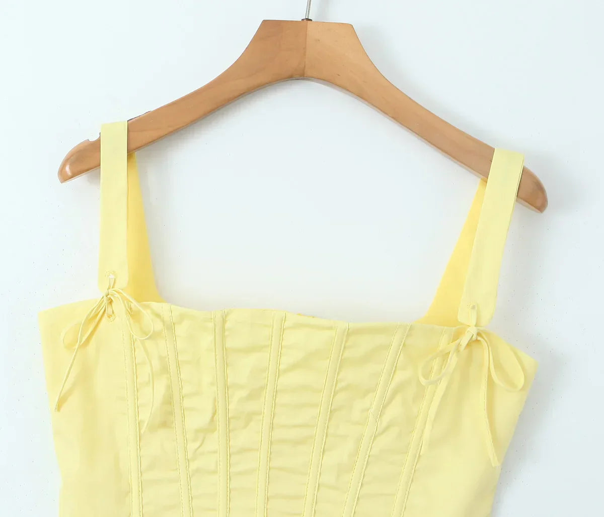 Yellow Slit Midi Dress and Cross Lacing up Top Set Mssaz Desses