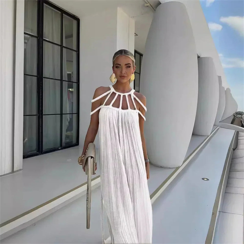 Solid Split Pleated Bandage Long Dress Mssaz Desses
