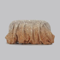 Shinny Ruched Rhinestone Designer Gradient Hearts Pattern Clucth Bag Mssza