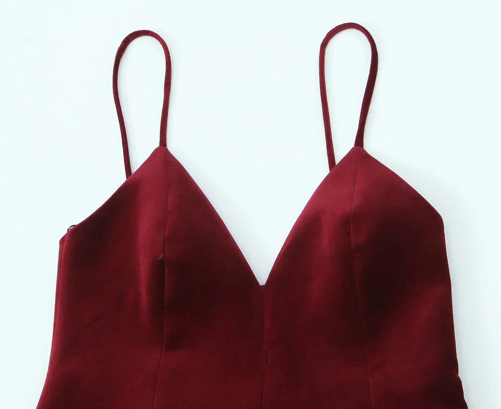Red Velvet Spaghettis Strap Mini Dress Mssaz Desses