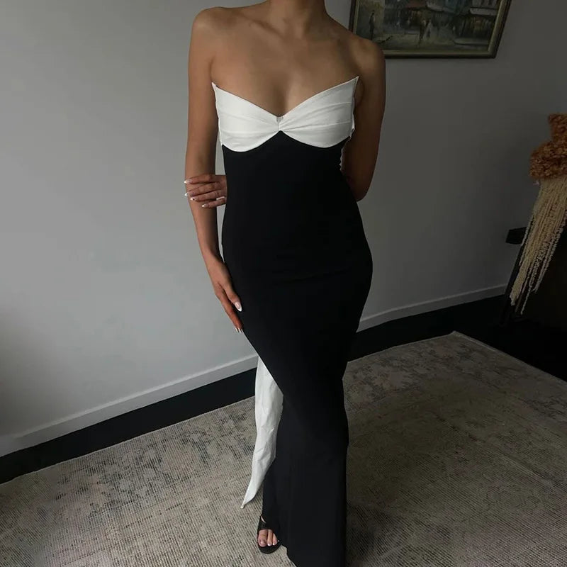 Bows Contrast Color Ribbon Long Dress Mssaz Desses