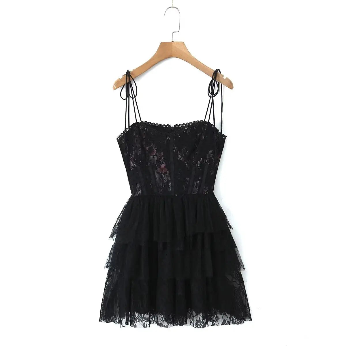 Mesh Bow Lacing up Black Mini Dress Mssaz Desses