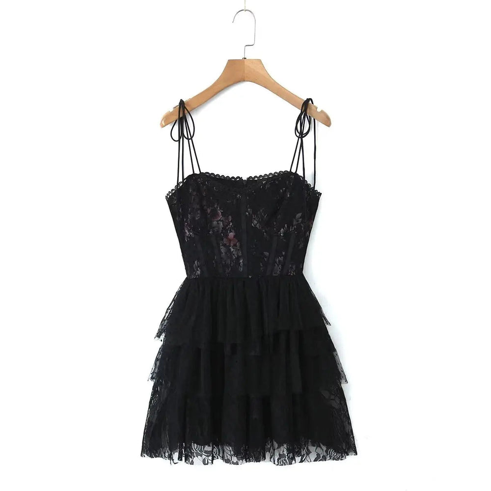Mesh Bow Lacing up Black Mini Dress Mssaz Desses